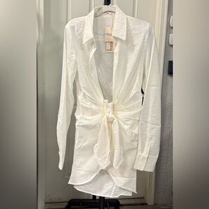 NWT choosy Elegant Off White Button-Down Plunging neckline dress